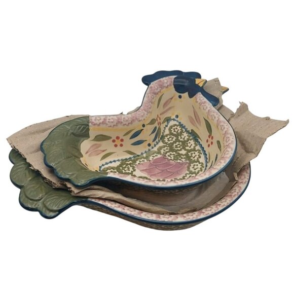 Temp-tations Old World Confetti Chicken Nesting Serving Bowls Set of 2 Farmhouse - Picture 9 of 9